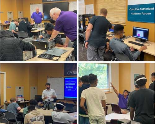 Collage of MGA faculty and high schoolers participate in the summer tech camp.